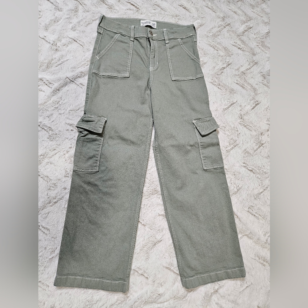Abercrombie Kids Green Cargo Pants High Rise Wide Legs
